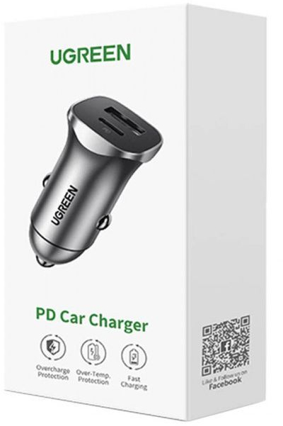 Автозарядка Ugreen 2xUSB 30W (USB-A + USB-C) QC 4.0 Сіра (EC305) фото4
