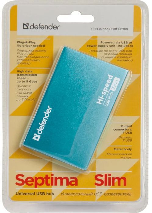 Хаб USB Defender Septima Slim 7-port USB2.0 (алюминієвий корпус) фото
