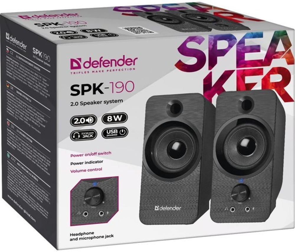 Акустика 2.0 Defender SPK 190, 8Вт, USB, черная фото3