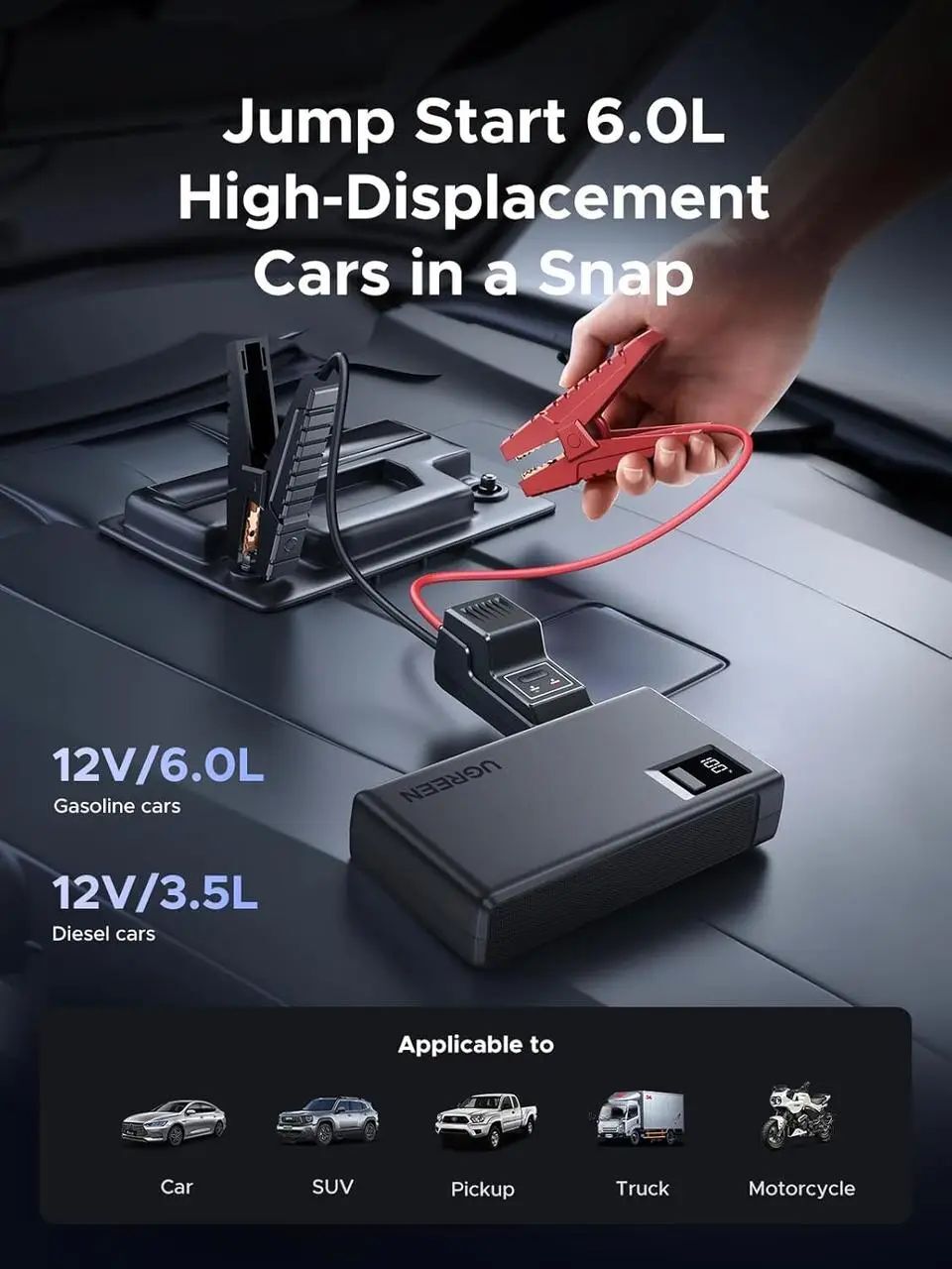 Пускозарядное устройство автомобильное Jump Starter ES702 12000mAh Ugreen фото2