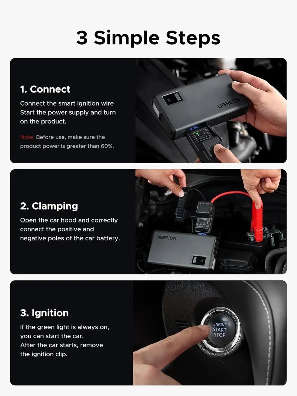Пускозарядное устройство автомобильное Jump Starter ES702 12000mAh Ugreen фото7