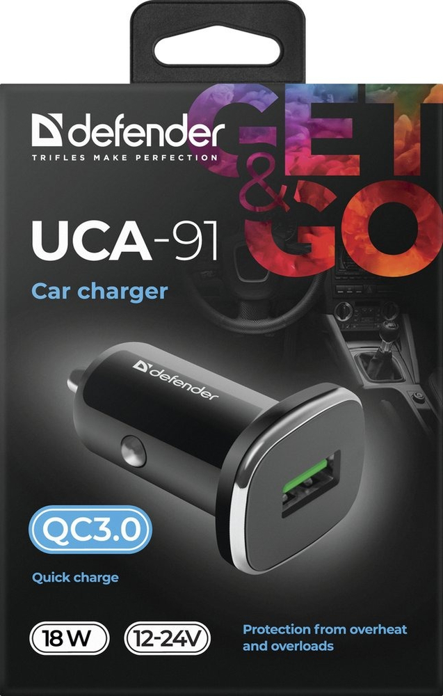 Автомобільний зарядний пристрій Defender 1xUSB 18W (USB-A) QC3.0 3А UCA-91 Black (83830_Defender) фото2