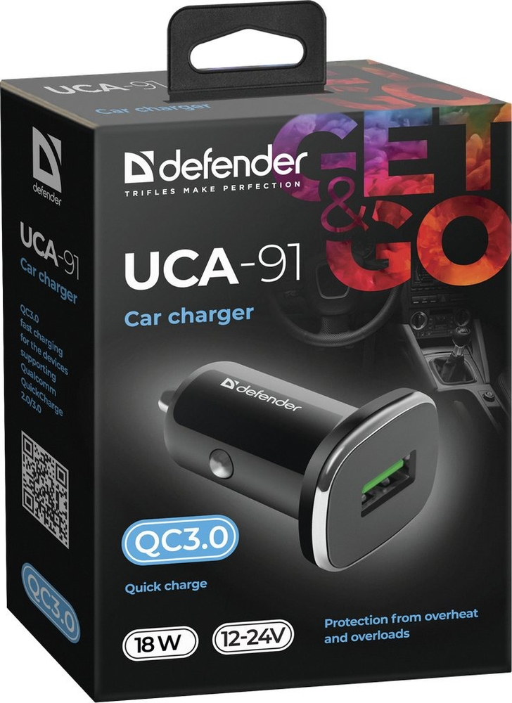 Автомобільний зарядний пристрій Defender 1xUSB 18W (USB-A) QC3.0 3А UCA-91 Black (83830_Defender) фото3