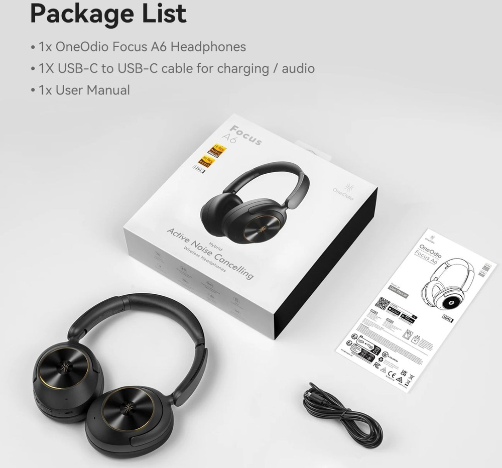 Гарнитура OneOdio A6, Bluetooth + USB-C, Hybrid ANC, Black (A6 Black) фото