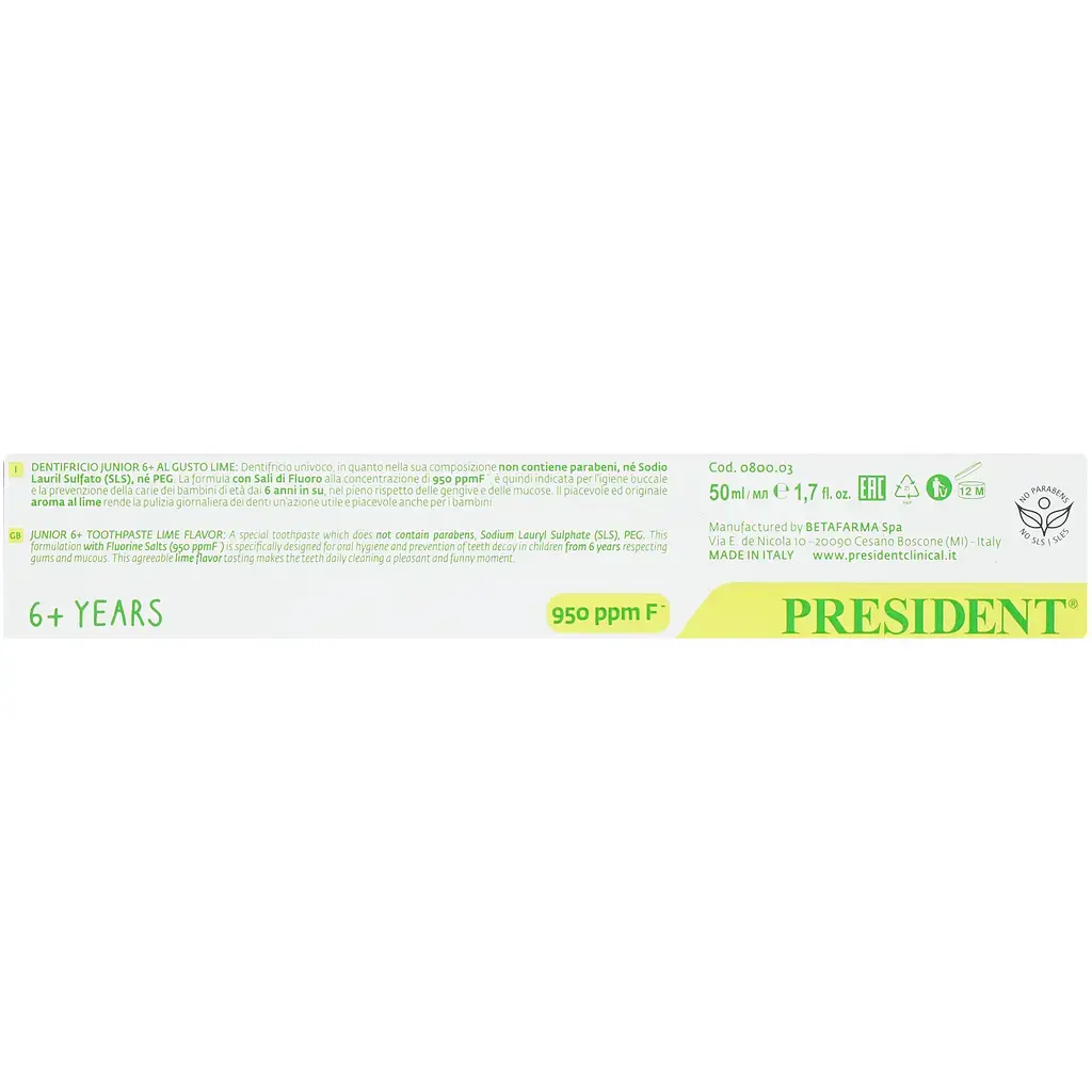 Зубна паста President Junior Toothpaste Lime 6+ years 50 мл фото