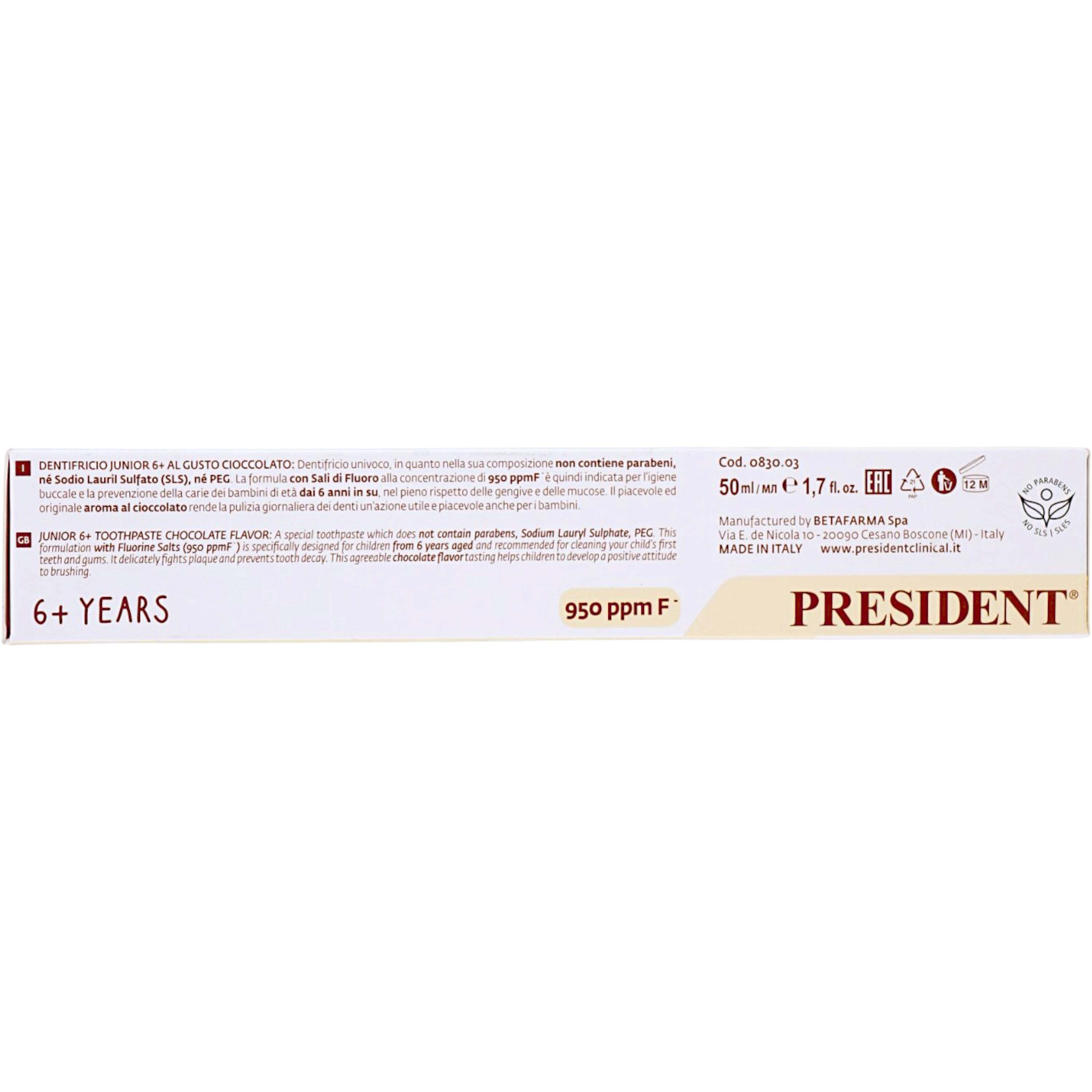 Зубна паста President Junior Toothpaste Choco 6+ years 50 мл фото2