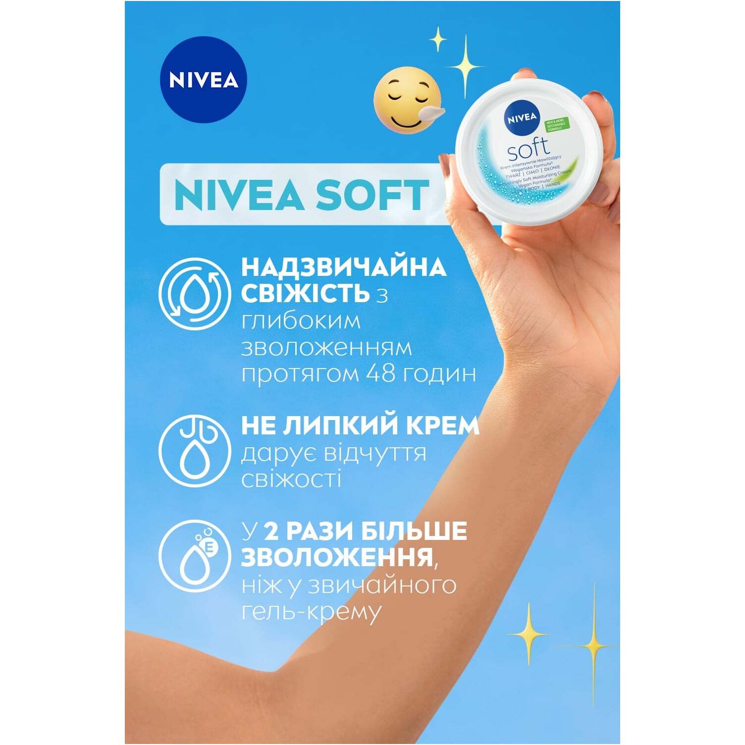 Інтенсивний зволожуючий крем NIVEA Soft для обличчя рук та тіла 300 мл фото6