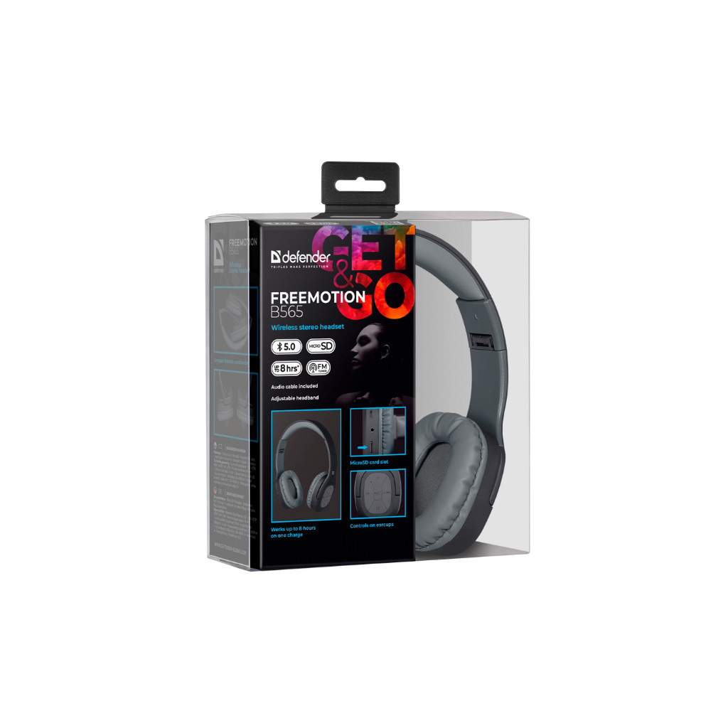 Наушники с микрофоном Defender FreeMotion B565 Bluetooth, Grey (63565) фото7