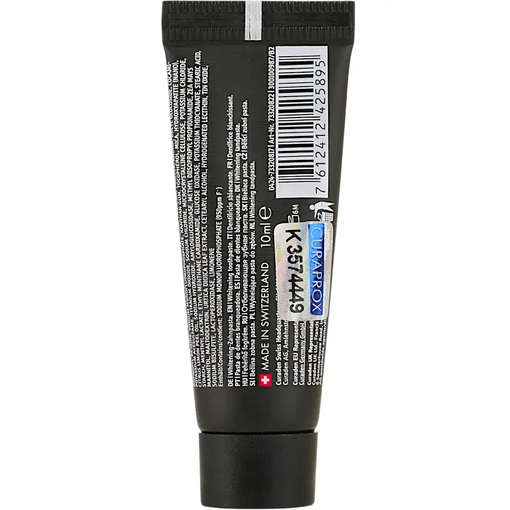 Зубная паста с активированным углем Curaprox Black is White Отбеливающая 10 мл фото2