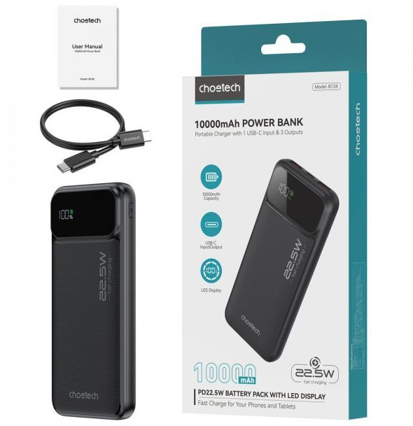 Павербанк Choetech 10000mAh 22.5W Black фото3
