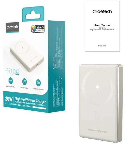 Павербанк Choetech Ultra-thin Magnetic Wireless 10000mAh Beige фото3