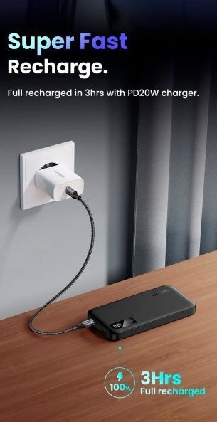 Павербанк Ugreen 10000mAh 20W PD,QC3.0 USB-A+USB-C Black фото4