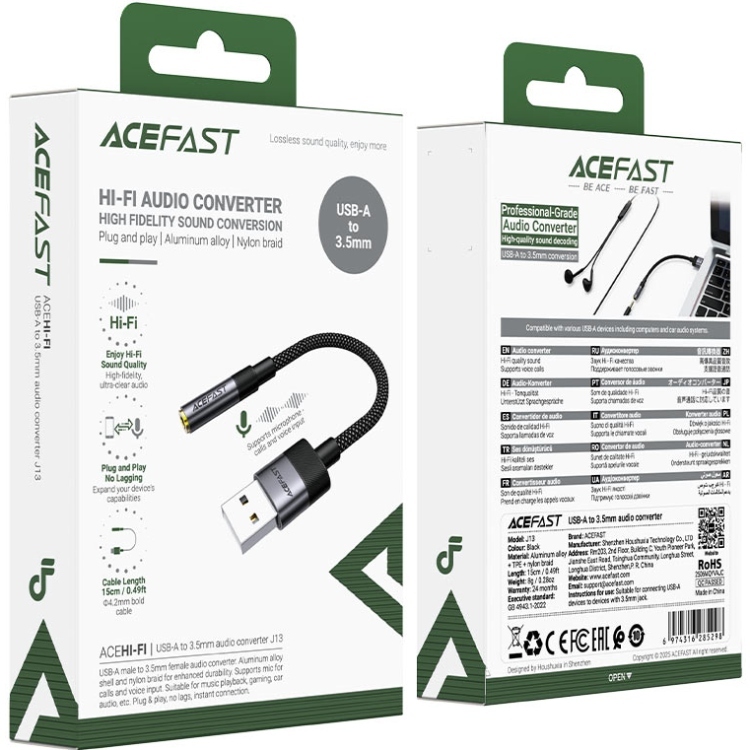 Перехідник Acefast USB-A --> 3.5 mm 15cm audio converter J13 black (6974316285298) фото4
