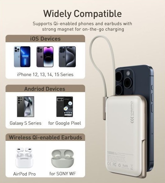 Павербанк Choetech Magnetic Wireless 10000mAh 20W PD White фото5