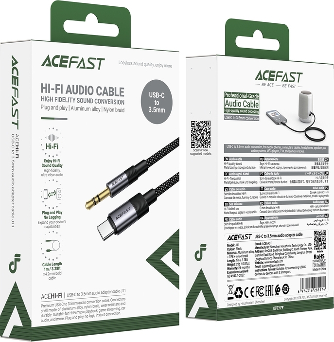 Кабель Acefast USB-C --> 3.5 mm (F) 15cm audio converter J11 black (6974316285274) фото
