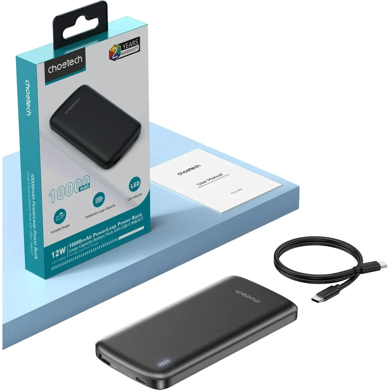Павербанк Choetech 10000mAh 12W USB-A,USB-C Black фото4