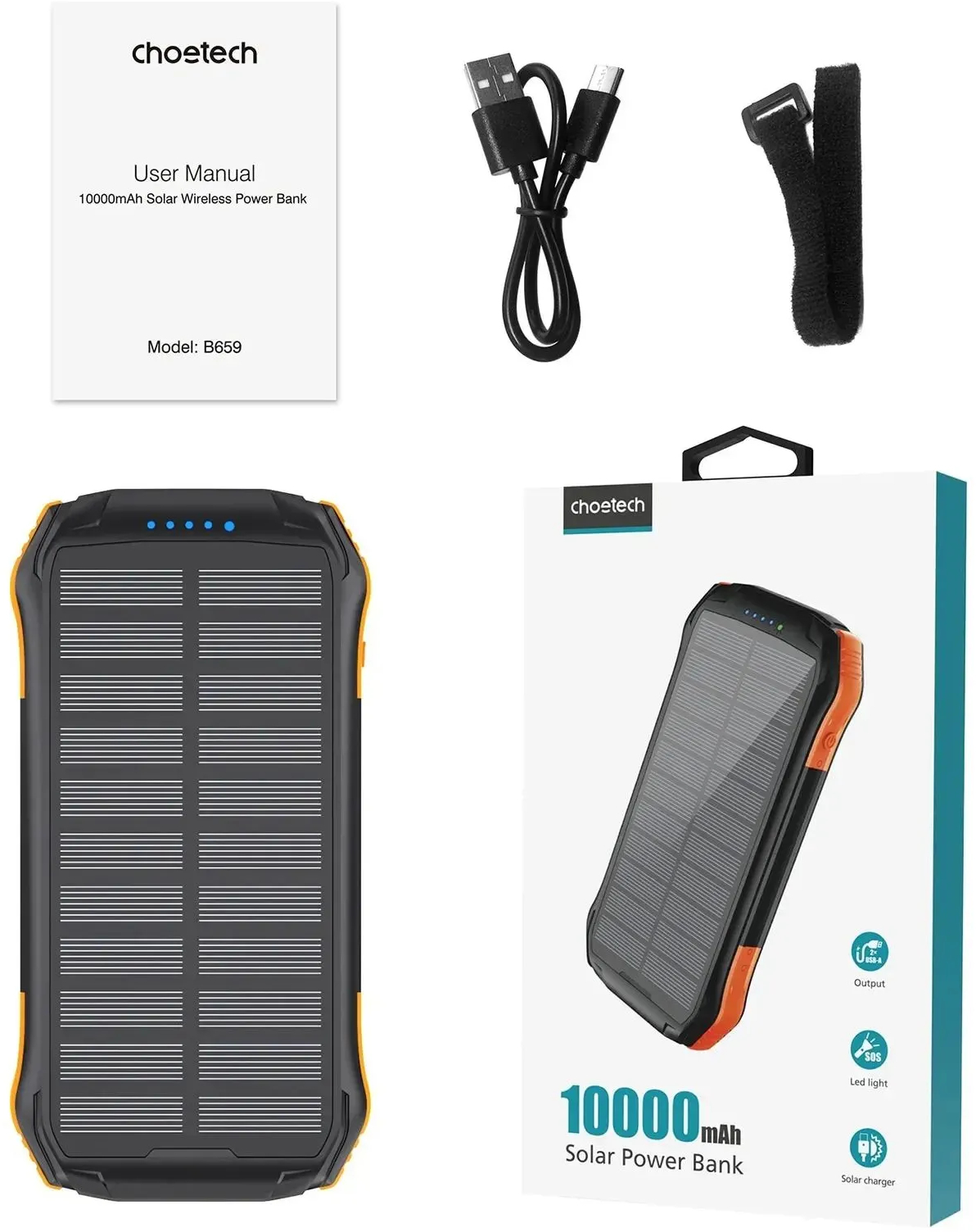 Павербанк Choetech 10000mAh 2USB-A,1xUSB-C Black-Orange фото4