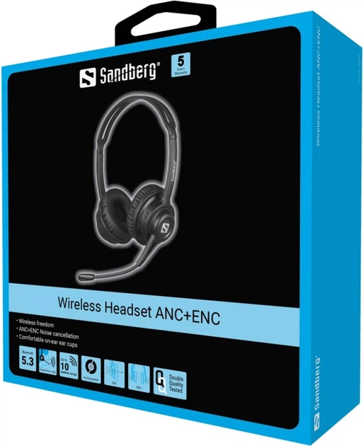 Наушники с микрофоном Sandberg Wireless Headset ANC+ENC фото