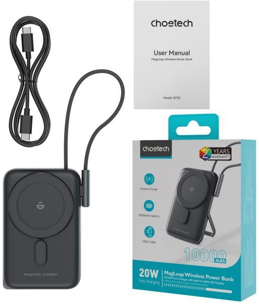Павербанк Choetech Magnetic Wireless 10000mAh 20W PD Black фото4