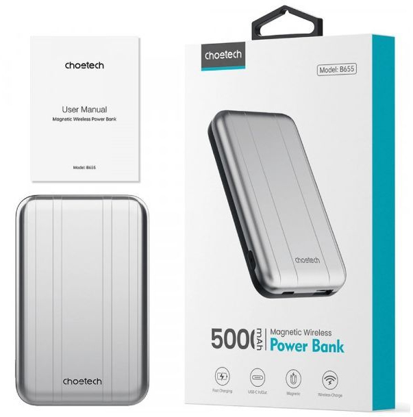 Павербанк Choetech Magnetic Wireless 5000mAh silver фото2