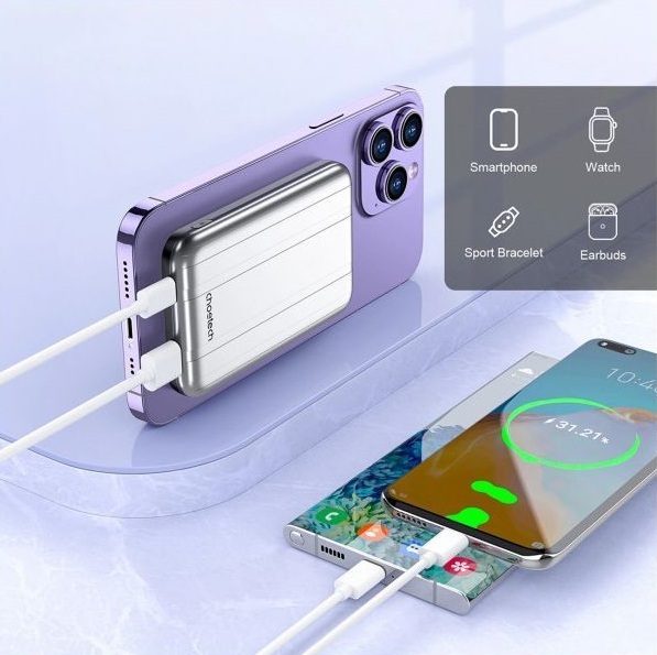 Павербанк Choetech Magnetic Wireless 5000mAh silver фото5