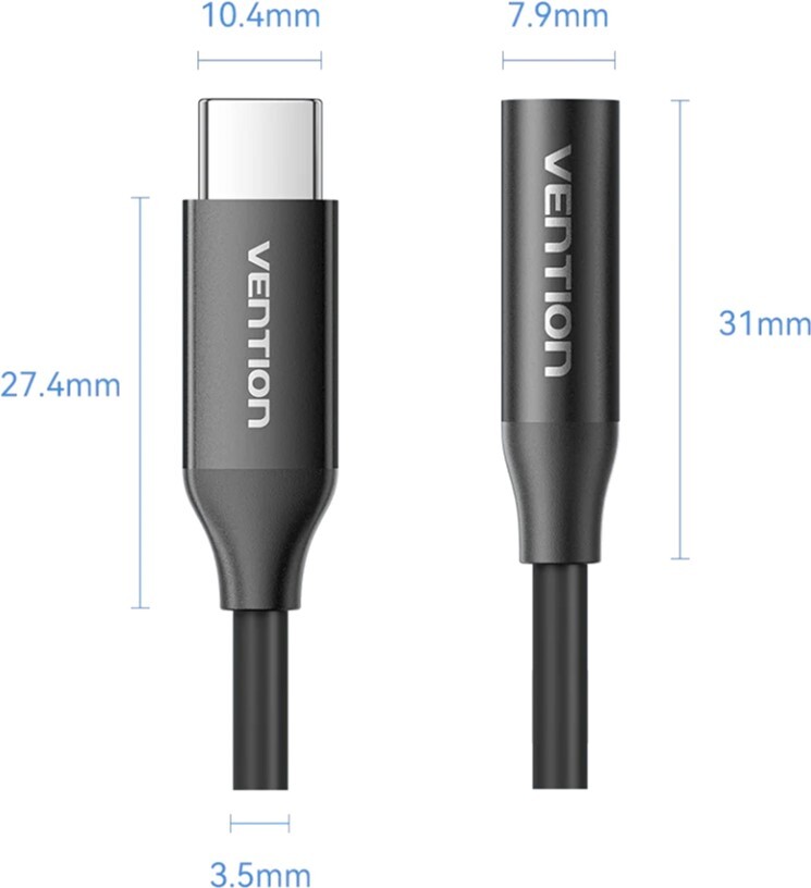 Перехідник Vention USB-C --> аудіо Jack 3.5mm, Aluminum Alloy чорний (BIIBA) фото
