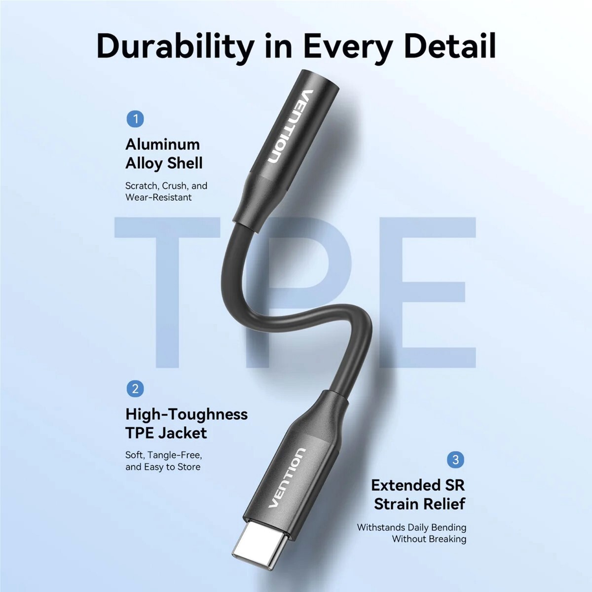 Перехідник Vention USB-C --> аудіо Jack 3.5mm, Aluminum Alloy чорний (BIIBA) фото