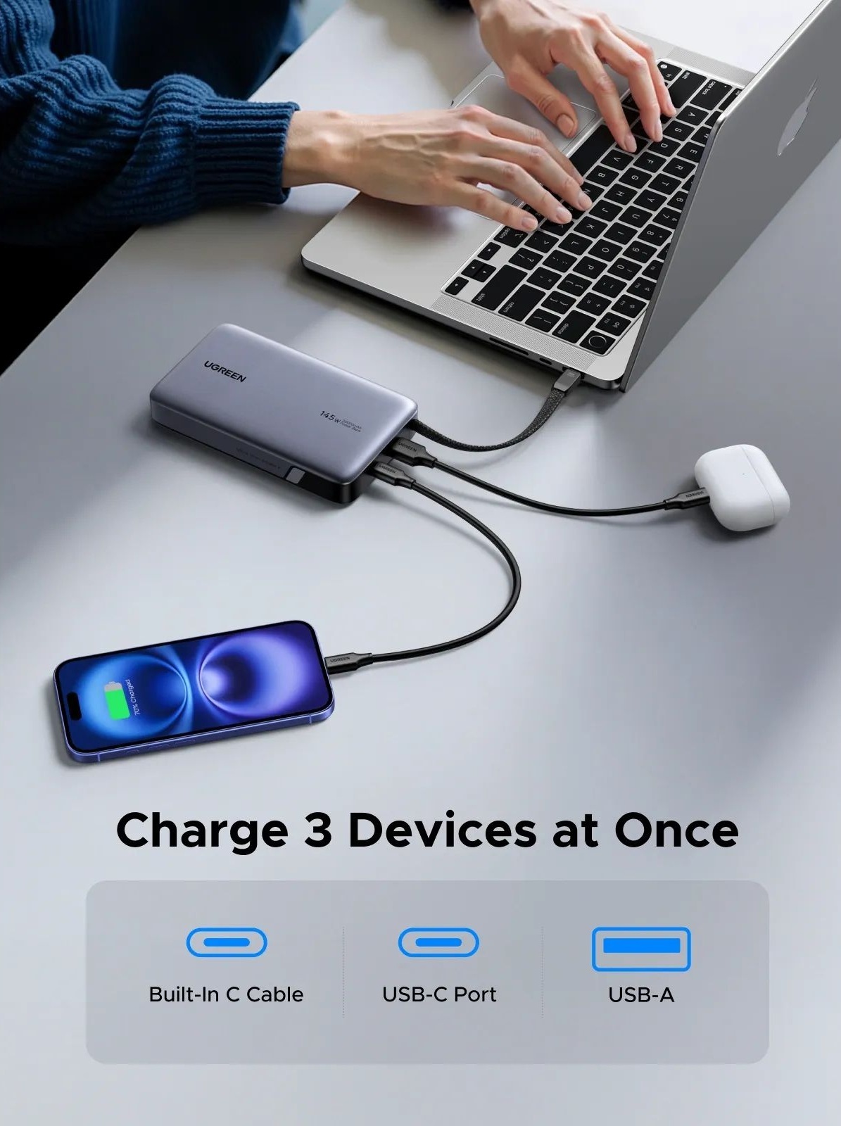 Павербанк Ugreen 20000mAh 145W PD3.1.QC (PB551) Gray фото4