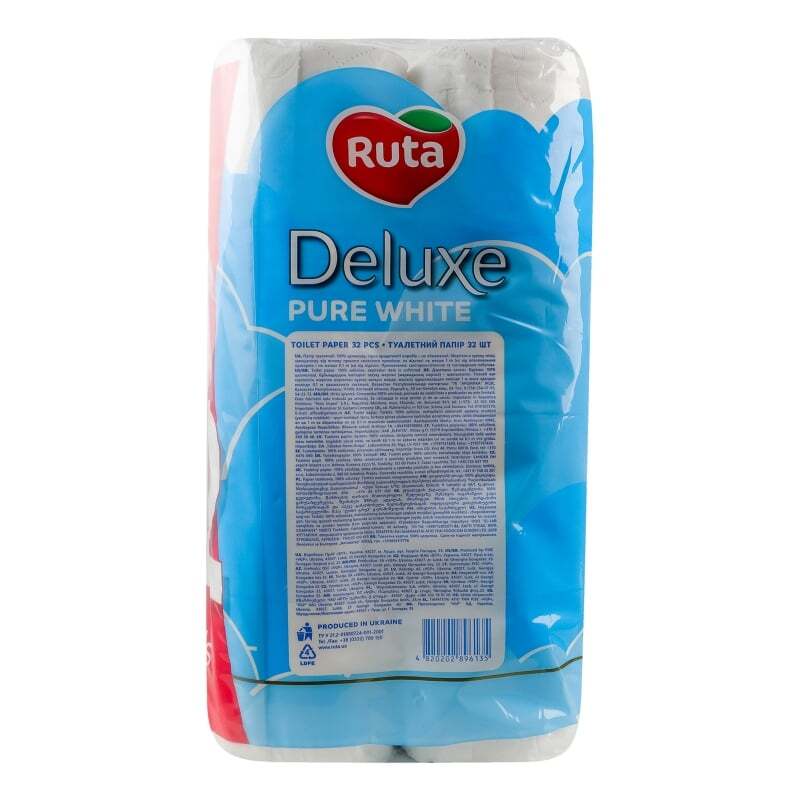 Туалетная бумага Ruta Pure White Deluxe 32 рул 3 ш белая фото