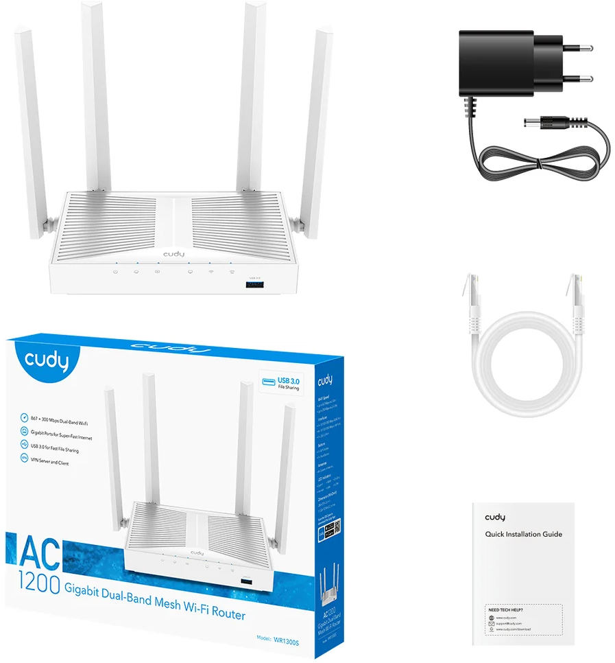 Маршрутизатор Cudy WR1300S, AC1200 Gigabit Wi-Fi Mesh Router with USB фото