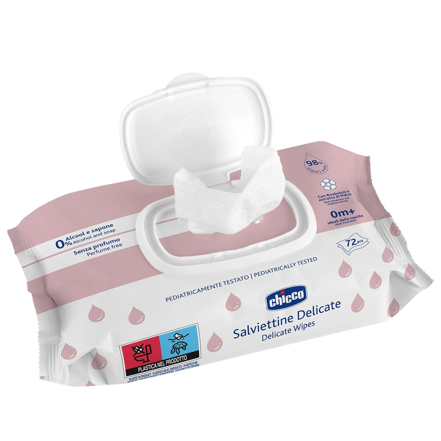Влажные салфетки Chicco с бисабололом и экстрактом мальвы 72 шт. (12050.60) фото2