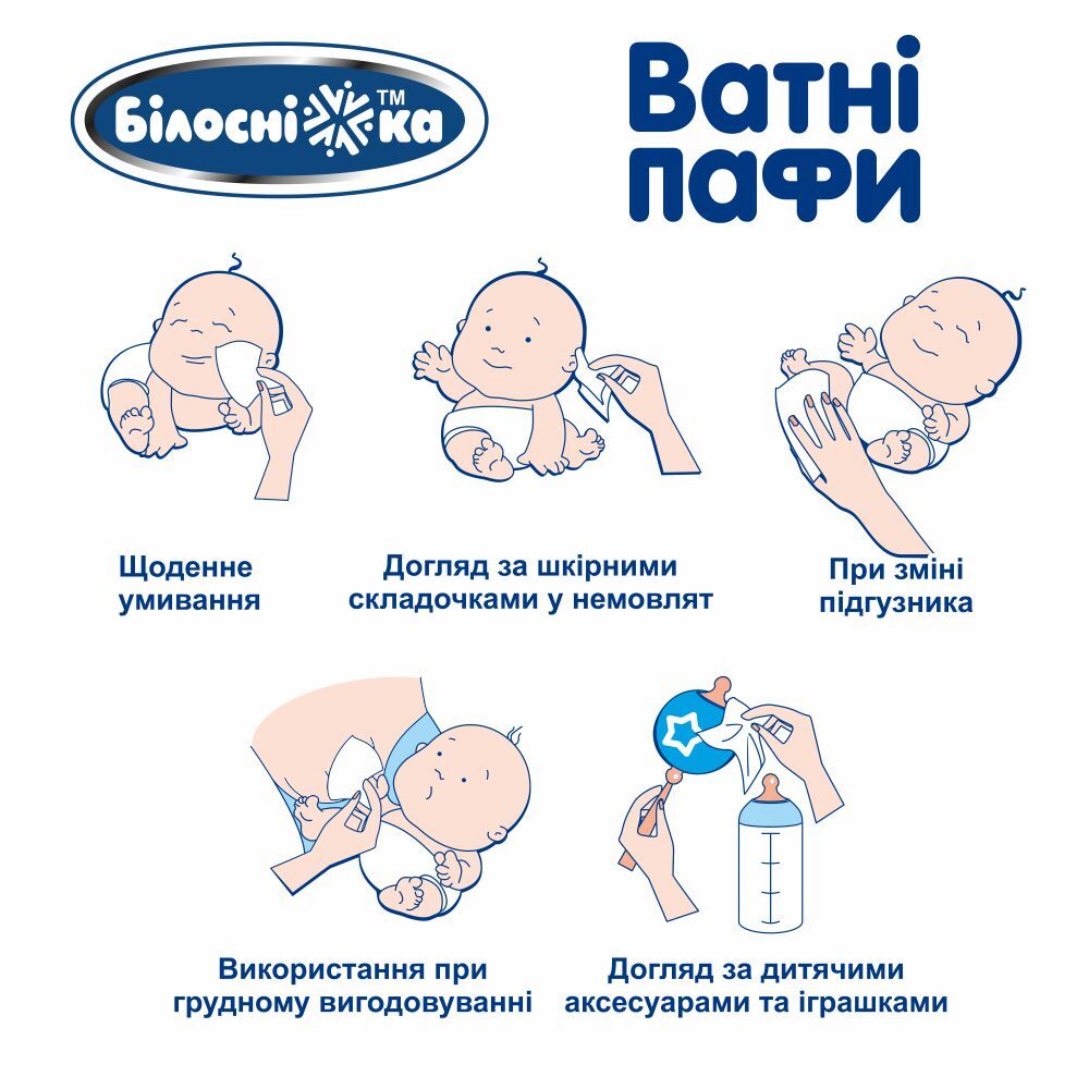 Ватні пафи Білосніжка для дітей 100 x 100 мм 100 шт. фото