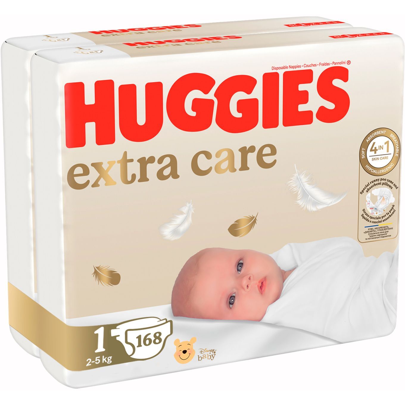Набір підгузки Huggies Extra Care M-Pack 1 (2-5 кг) 168 шт. фото2