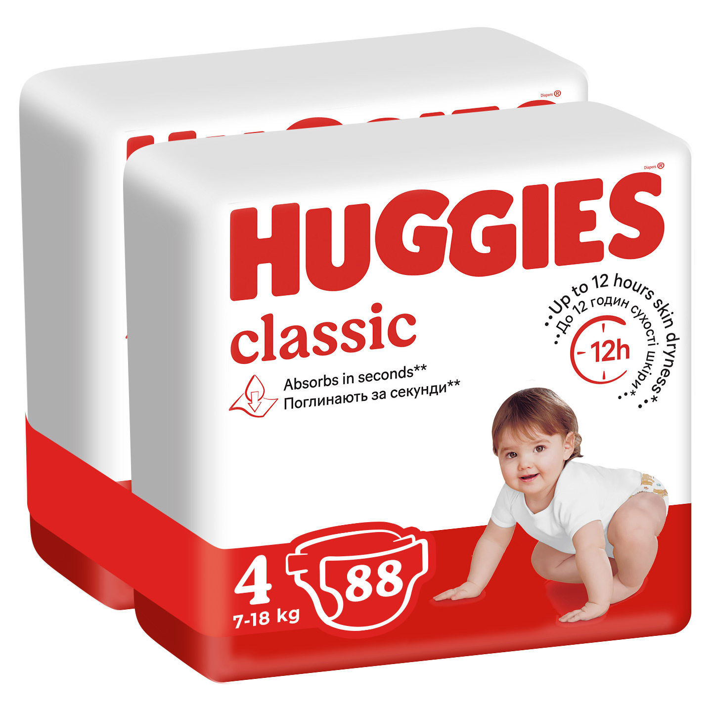 Набір підгузків Huggies Classic J-Pack 4 (7-18 кг), 88 шт. фото