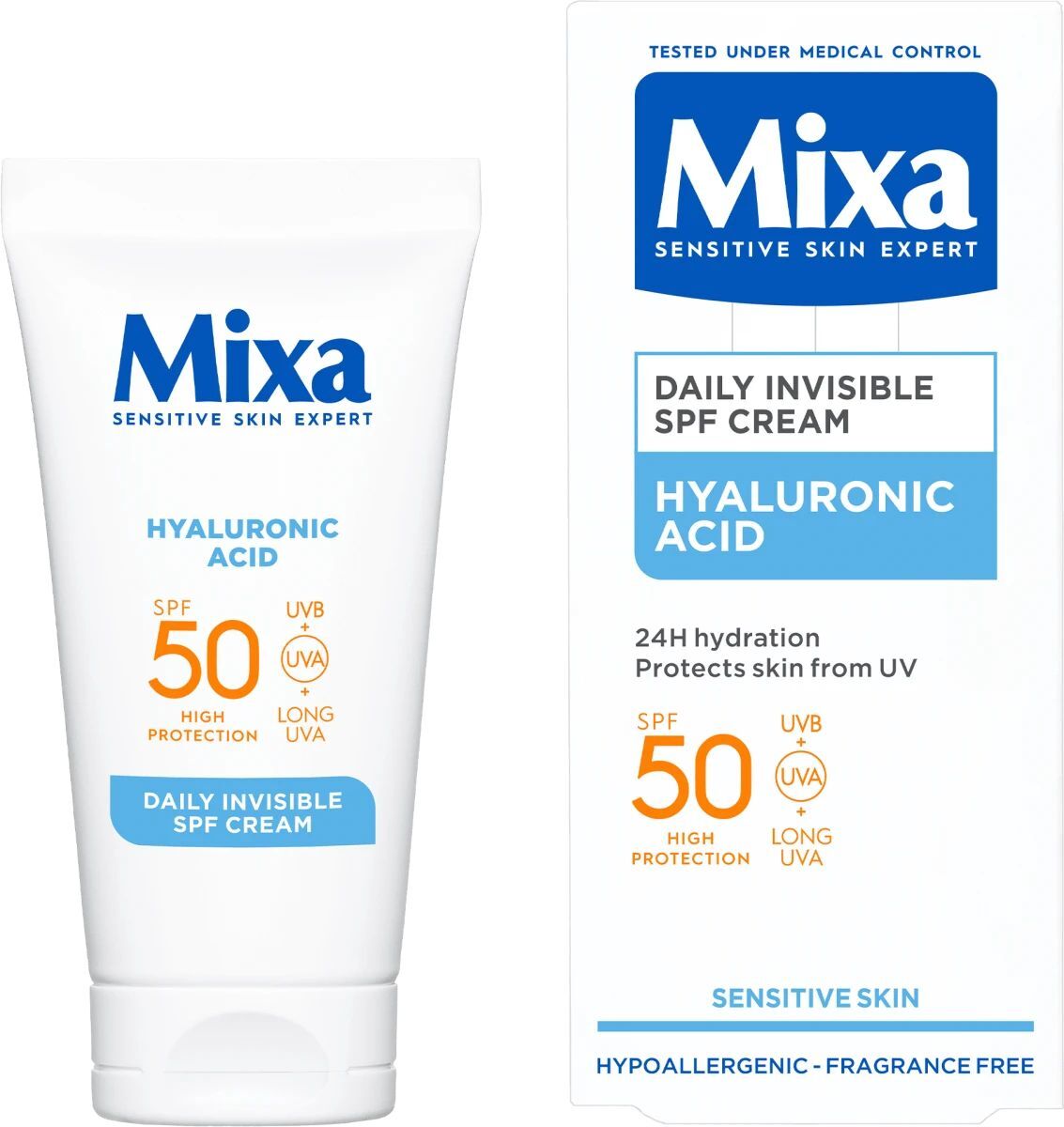 Сонцезахисний крем Mixa Hyaluronic Acid Daily Invisible SPF 50+ 50 мл фото2