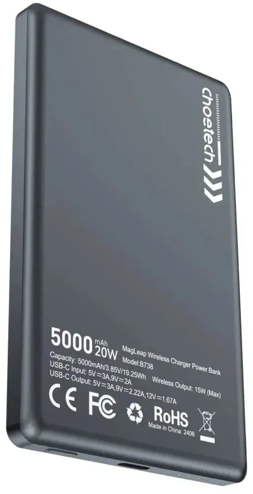 Павербанк Choetech Magnetic Wireless 5000mAh 20W PD черный фото2