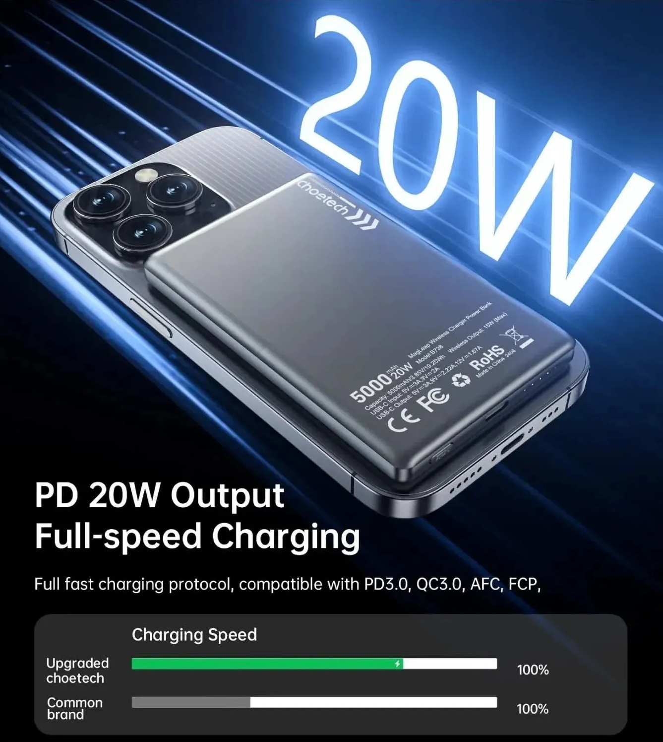 Павербанк Choetech Magnetic Wireless 5000mAh 20W PD черный фото4