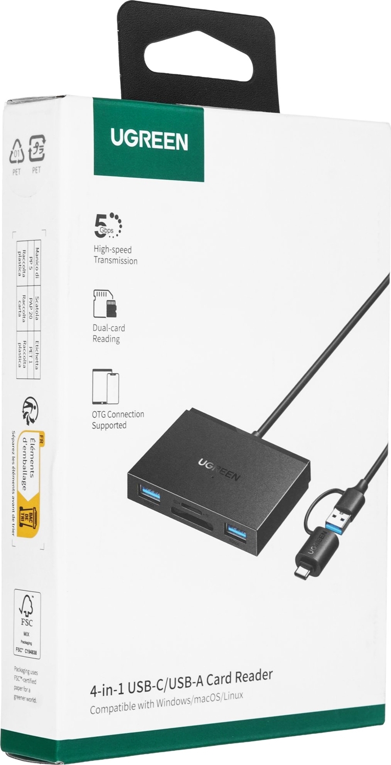 Кардридер Ugreen USB 3.0 4-in-1, OTG USB-C/USB-A, SD/TF, 4-in-1 CM812 (45167_Ugreen) фото4