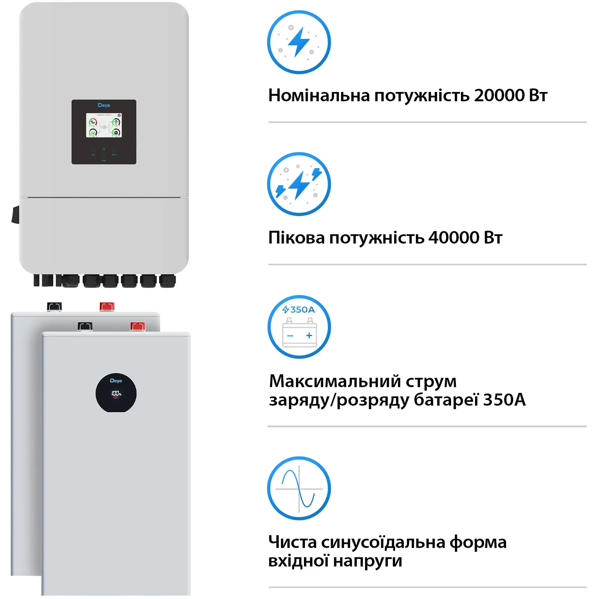 Інвертор сонячний DEYE SV-3DE20K1-LDE32K1-1 20kW 32.2kWh 2BAT LiFePO4 (SV-3DE20K1-LDE32K1-1) фото