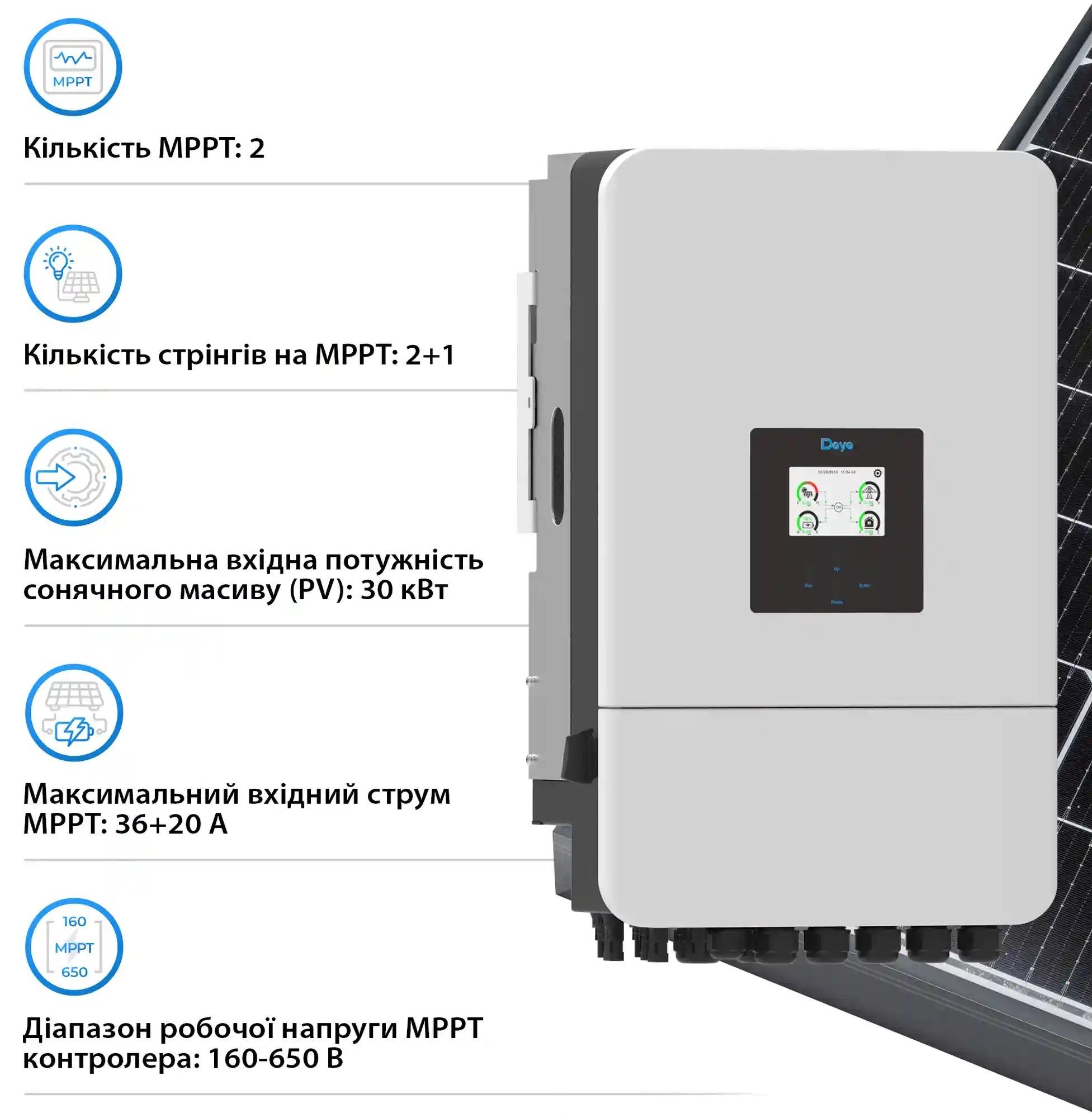 Інвертор сонячний DEYE SV-3DE20K1-LDE64K1-1 20kW 64.3kWh 4BAT LiFePO4 (SV-3DE20K1-LDE64K1-1) фото4