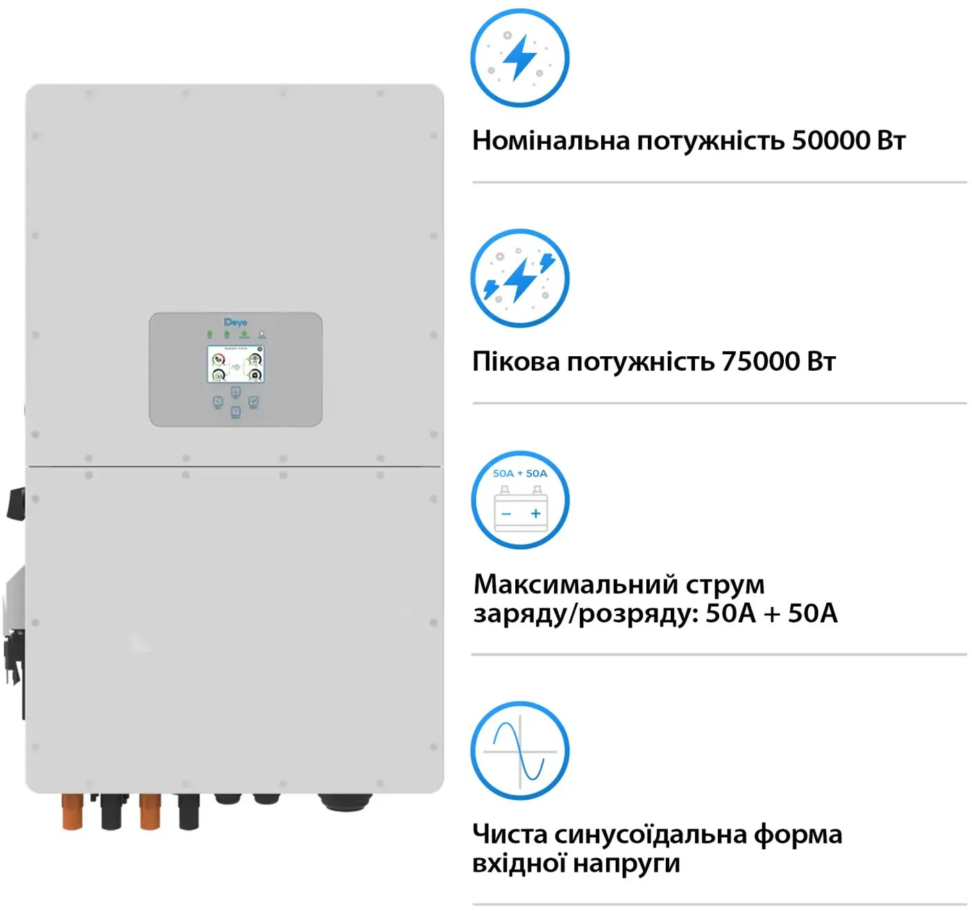 Інвертор сонячний DEYE SUN-50K-SG01HP3-EU-BM4 50kW 144.7kWh 1BAT LiFePO4 (SV-3DE50K1-HGS144K1-1) фото3