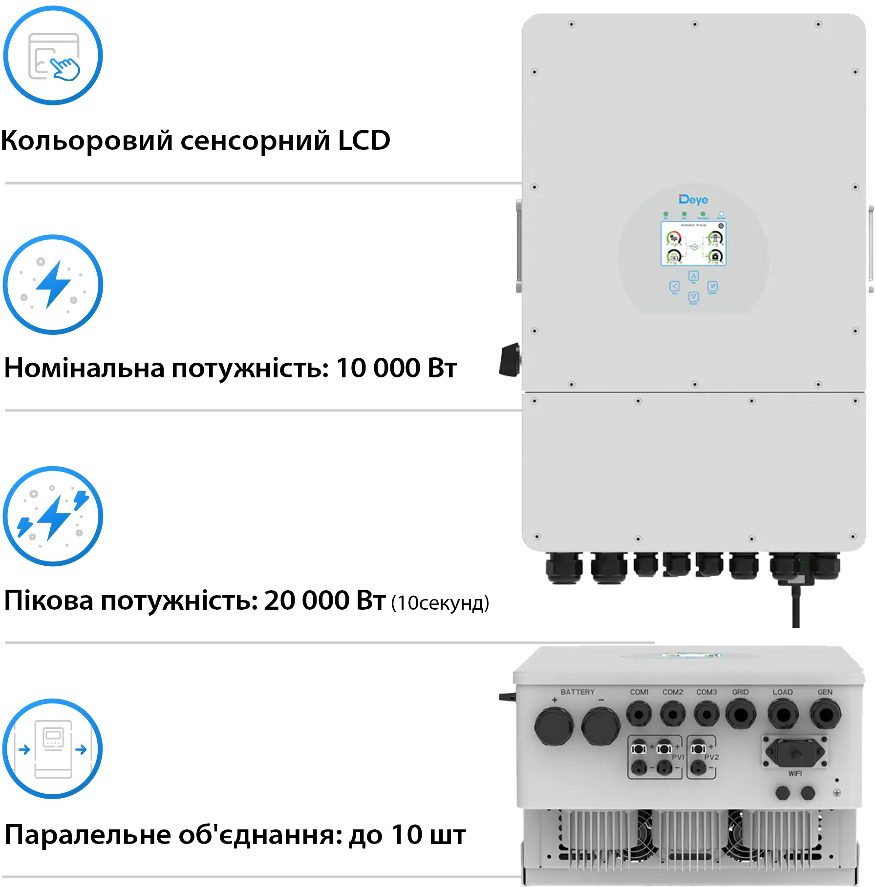 Інвертор сонячний DEYE SUN-10K-SG04LP3-EU-2DE10.24K-LFP 10kW фото3