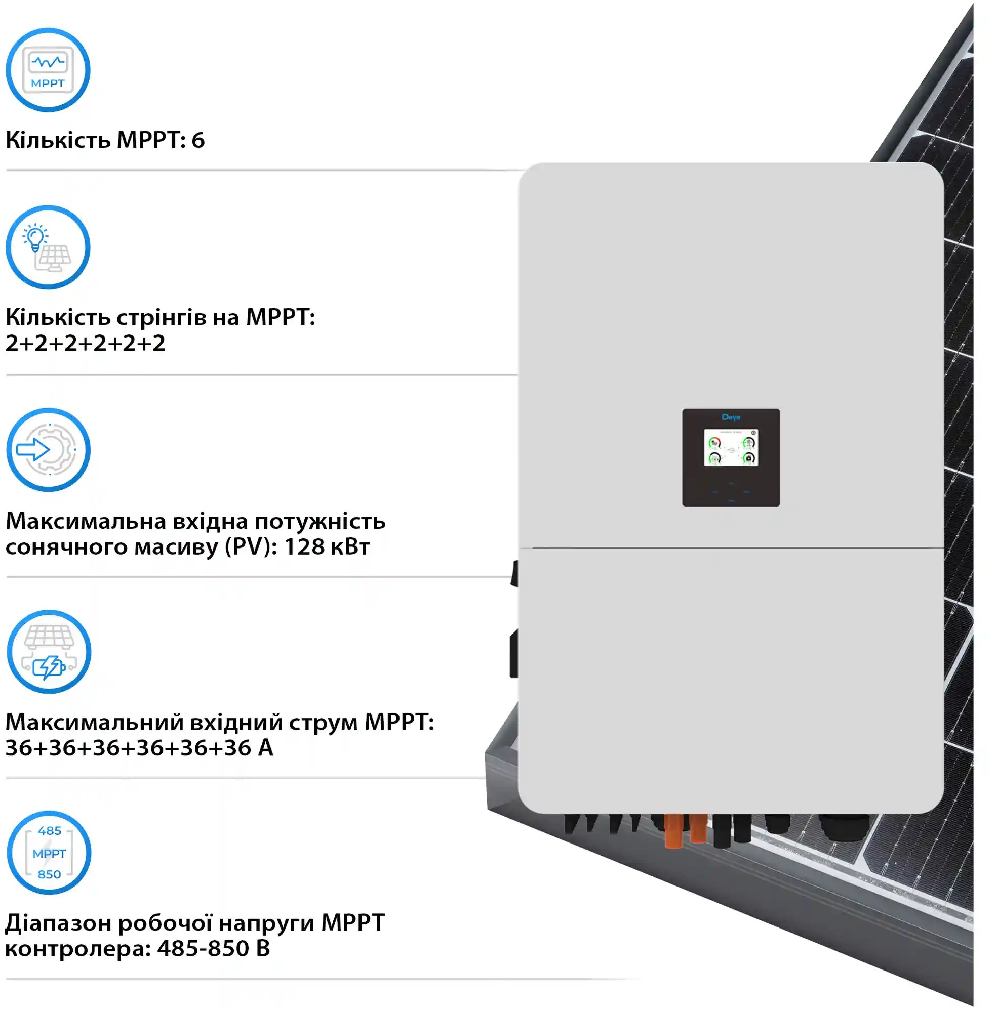 Інвертор сонячний DEYE SUN-80K-SG02HP3-EU-EM6 80kW 241.2kWh 1BAT LiFePO4 (SV-3DE80K1-HDE240K1-1) фото3
