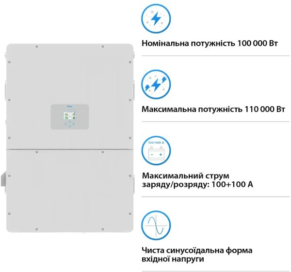 Инвертор солнечный Deye SUN-100K-SG02HP3-EU-GM10 100kW 209kWh 1BAT LiFePO4 (SV-3DE100K1-HGS209K2-1) фото