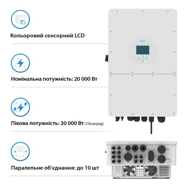 Инвертор солнечный DEYE SUN-20K-SG01HP3-EU-AM2-BOS-G6-30.72kW-LFP 20kW фото2