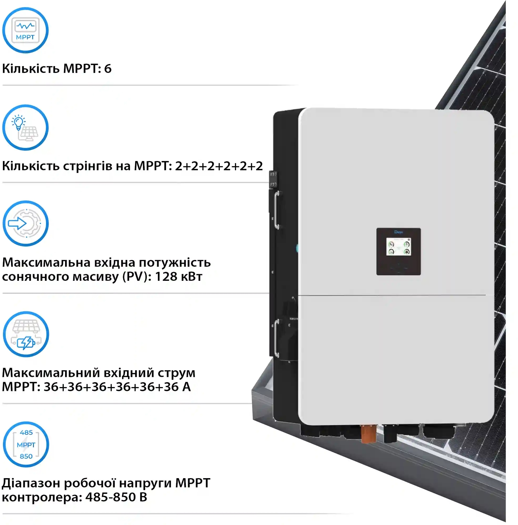 Інвертор сонячний DEYE SUN-80K-SG02HP3-EU-EM6 80kW 241.2kWh 1BAT LiFePO4 (SV-3DE80K1-HGS240K1-1) фото4