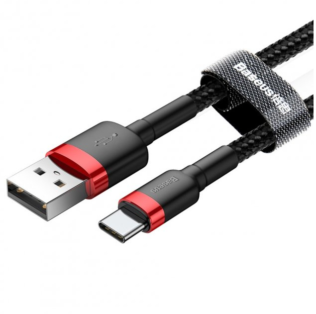 Кабель USB 2.0 AM to USB-C 2.0m 2A red-black Baseus (CATKLF-C91) фото4
