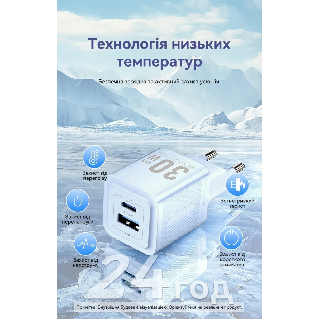 Зарядний пристрій Vention 1xUSB-C PD30W + 1xUSB QC3.0 30W GaN white (FEQW0-EU) фото8