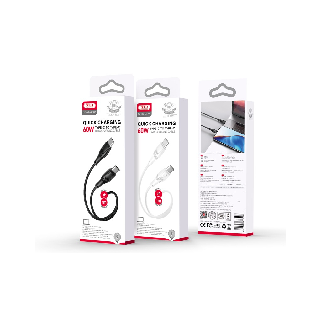 Кабель USB-C to USB-C 1.0m 60W High Elastic Zeus XO (NBQ239B_White) фото