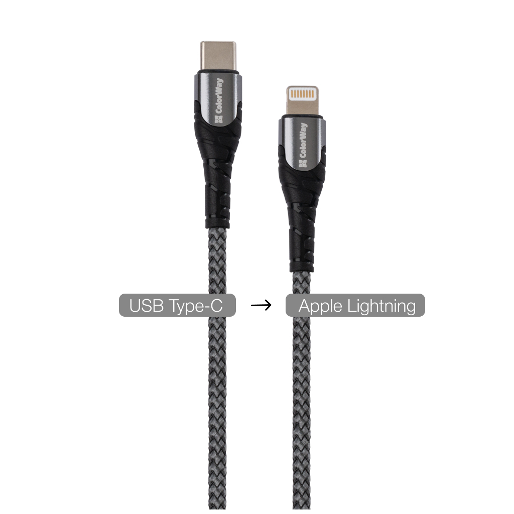 Кабель USB-C to Lightning 1.0m ColorWay (CW-CBPDCL033-GR) фото